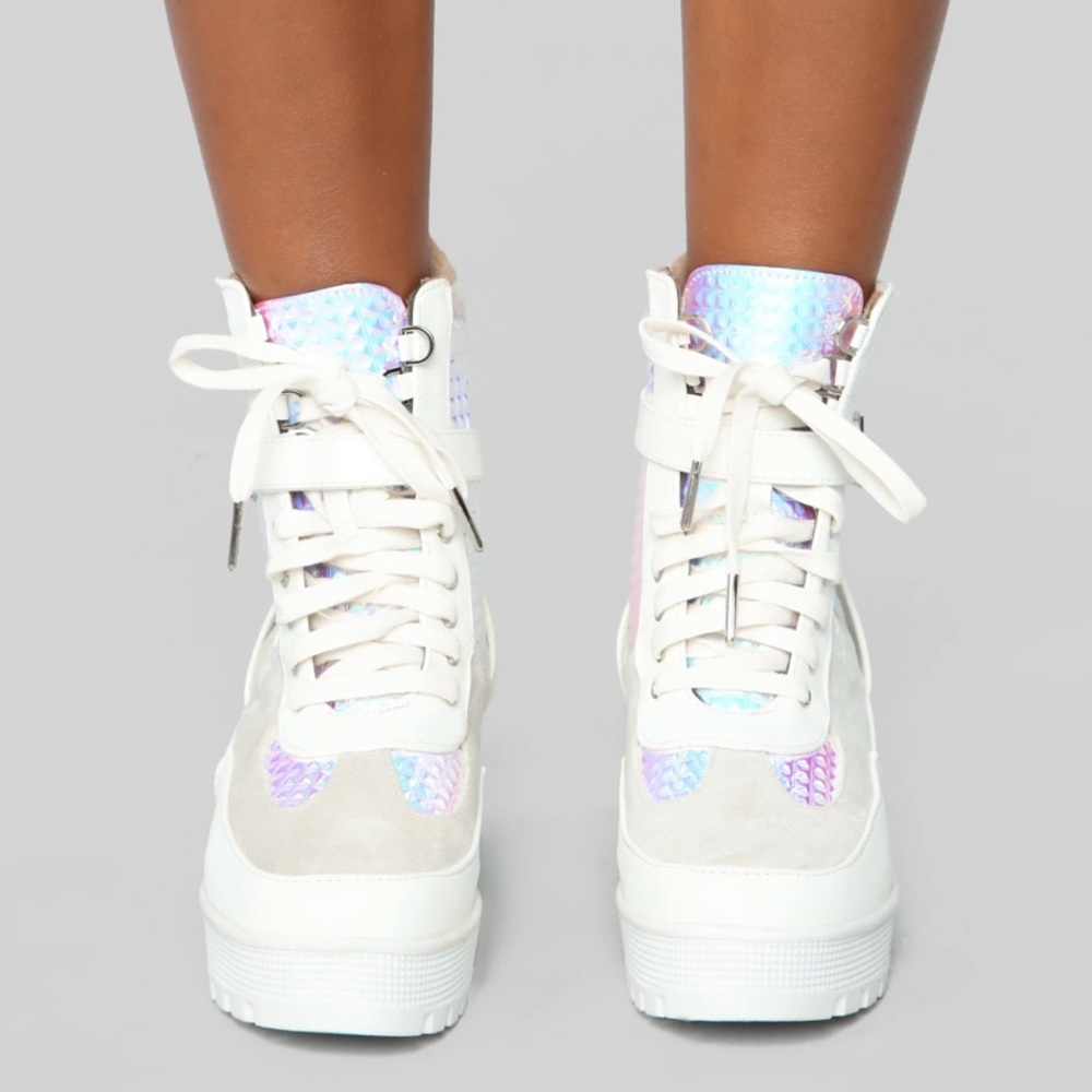 Fashion Nova white chunky For The Thrill boots
